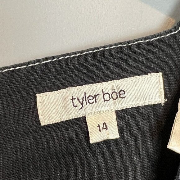 Tyler Boe Black Linen Dress White Stitching Sleeveless A Line with Pockets Sz 14 - Picture 3 of 8
